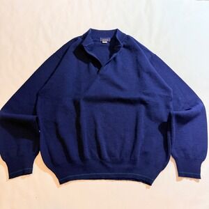 Mark Shale Sweater Mens Large Navy Blue 100% Virgin Wool Collared Pullover